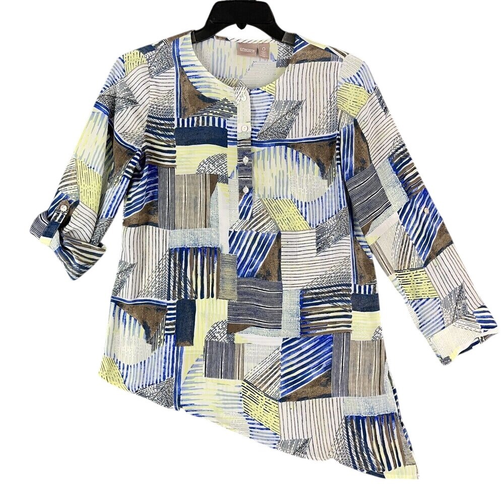 Chicos Shirt Womens Small Business Career Blouse Henley‎ Office Chic Casual